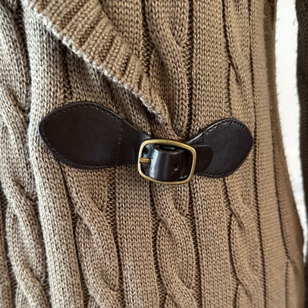 Calvin Klein Cable Knit Shawl Collar Sweater Dress with Brown Buckle Detail - Picture 5 of 8